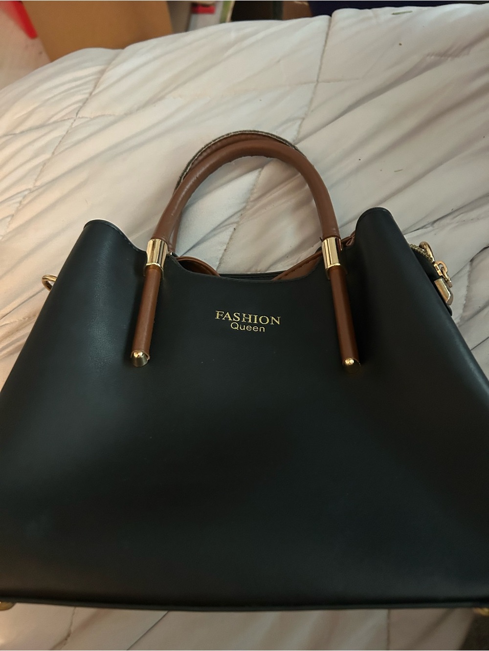Black Satchel with Brown Top Handles